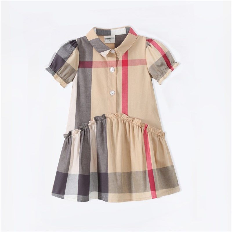 伯米吉新款 夏季花边袖英伦小尖领女宝宝连衣裙复古气质童装裙子,淘宝优惠券,粉丝福利购,淘宝优惠卷