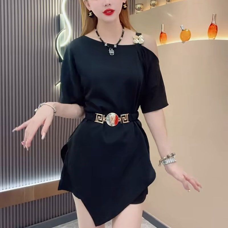 2024夏季新款小个子气质显瘦设计感露肩短袖上衣短裤女士两件套装,淘宝优惠券,粉丝福利购,淘宝优惠卷