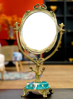 费灵家居黄铜陶瓷椭圆桌面装饰镜台面镜化妆镜摆件家居装饰欧式铜