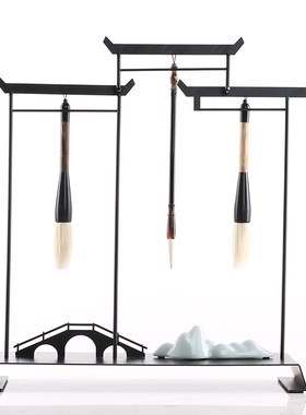 新中式毛笔架摆件玄关书房摆设办公室样板间书桌山水创意装饰品