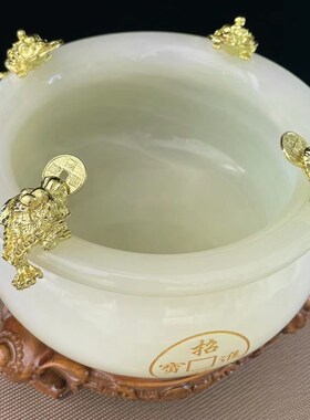 新款20cm天然玉石聚宝盆 家居装饰家居风水摆件招财进宝乔迁礼品