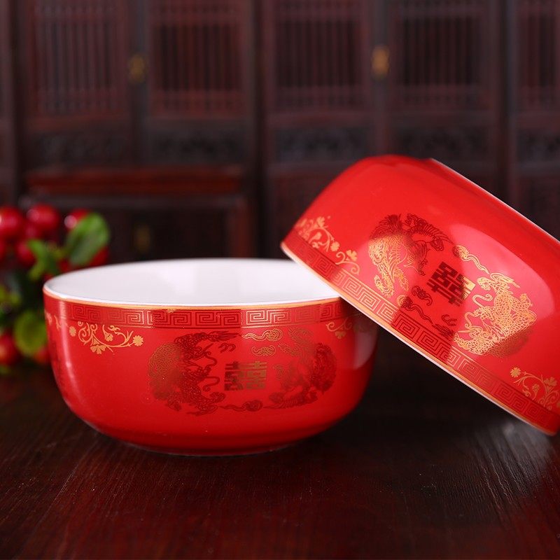 思泽 结婚喜碗 红色婚庆用品子孙碗新人陪嫁品套碗筷陶瓷对碗筷勺,淘宝优惠券,粉丝福利购,淘宝优惠卷