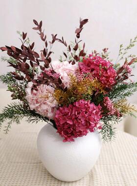 AAA级永生花花束粉红大朵绣球米花真花干花客厅餐桌边几装饰摆件
