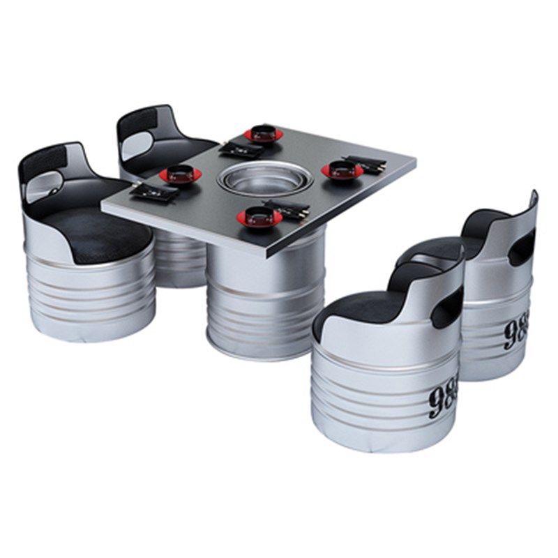 不锈钢火锅桌韩式炭火烤肉网红烧烤店商用铁艺餐桌油桶桌椅组合,淘宝优惠券,粉丝福利购,淘宝优惠卷