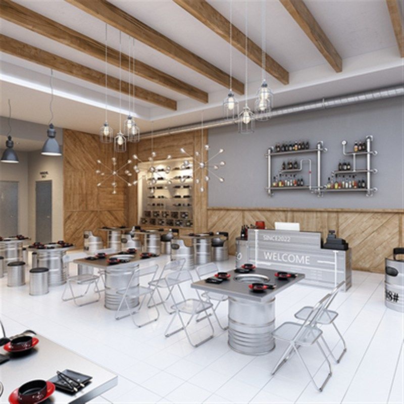 不锈钢火锅桌韩式炭火烤肉网红烧烤店商用铁艺餐桌油桶桌椅组合,淘宝优惠券,粉丝福利购,淘宝优惠卷