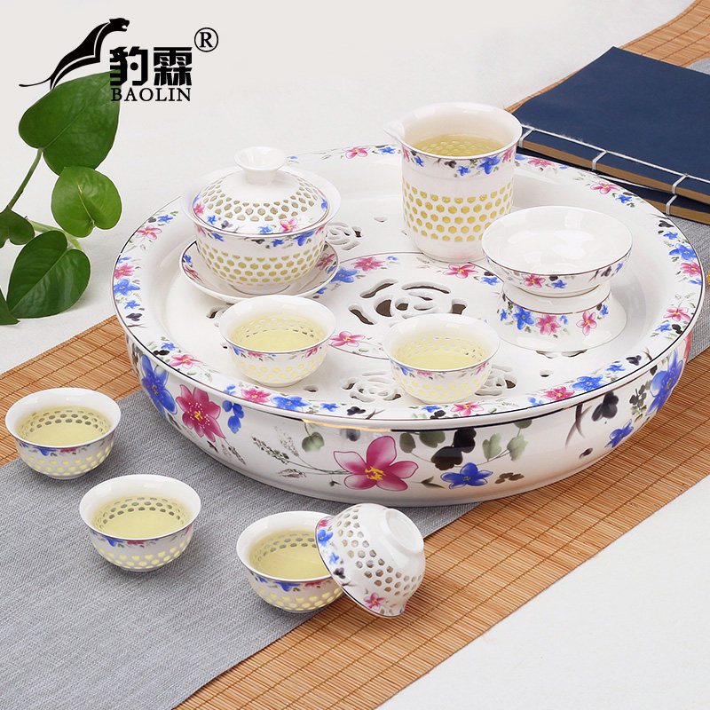 Insulated Kung Fu tea set household ceramic tea cup teapot tea tray simple modern Chinese blue and white porcelain living room