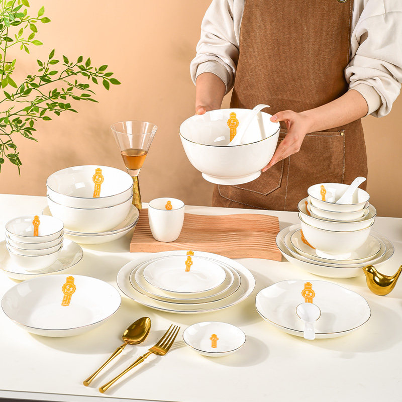 现代简约家用陶瓷米饭碗大号汤面碗饭盘鱼盘餐具组合套装家庭适用,淘宝优惠券,粉丝福利购,淘宝优惠卷