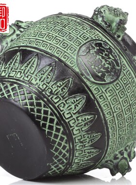 青铜器摆件 金蟾狮头坛 财宝罐招财旺财工艺品储钱罐存钱罐圆罐鼎