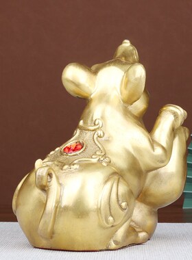 黄铜老鼠摆件纯铜聚宝盆鼠生肖鼠元宝福禄鼠五鼠运财客厅桌面装饰