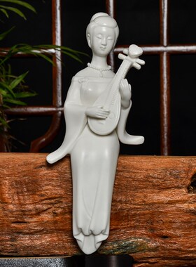 德化白瓷琴棋书画仕女摆件中式禅意美女人物侍女家居装饰品中国风