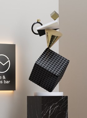 金属平衡方块立体雕塑摆件落地商场酒店售楼处装饰品创意电镀艺术