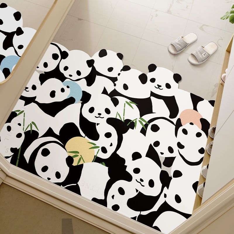 一拾一 熊猫可爱皮革入户地垫可擦洗家用pvc门垫防油防水玄关地毯,淘宝优惠券,粉丝福利购,淘宝优惠卷