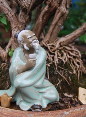 喝酒饮酒古代人物陶瓷摆件园林园艺假山盆景造景装饰品家居工艺品