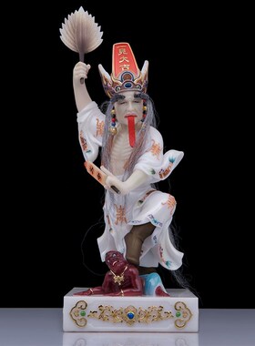 七爷八爷神像黑白无常像汉白玉大二爷伯神像阴神地府家用摆件工艺