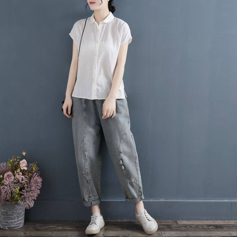 2021复古夏装新百搭宽松舒适简约娃娃领无袖双层棉纱衬衫女上衣,淘宝优惠券,粉丝福利购,淘宝优惠卷