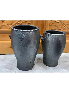 黑陶水波纹兰花盆透气沥水腰鼓盆手工民间传统工艺大理剑川发货