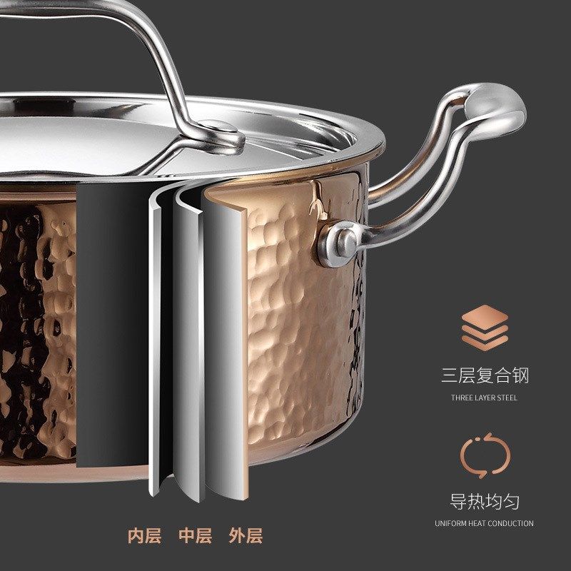 金星美仕304不锈钢小火锅三层钢锤纹商用电磁炉家用单人火锅,淘宝优惠券,粉丝福利购,淘宝优惠卷