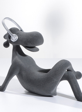 现代创意植绒音乐狗动物摆件卡通雕塑艺术品样板间儿童房客厅软装