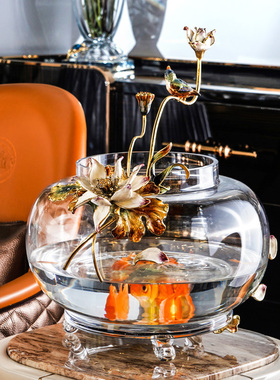 罗比罗丹欧式开放式玻璃鱼缸小型水族箱金鱼缸造景办公室创意装饰