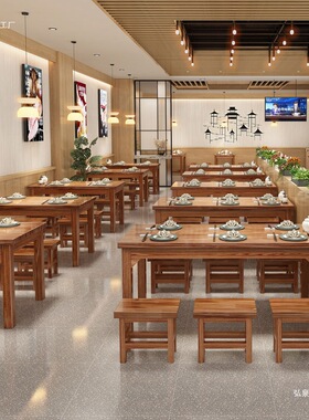 实木餐桌商用餐饮桌椅火锅饭店面馆桌椅快餐食堂吃饭桌子碳化餐桌