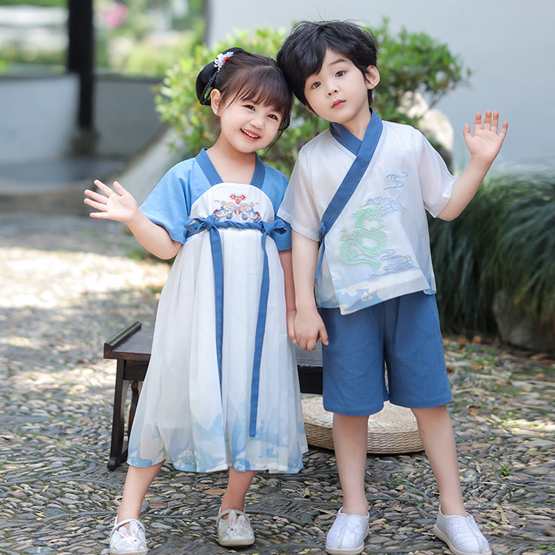 男童汉服夏款古风女童唐装连衣裙中国风短袖国学幼儿园儿童演出服,淘宝优惠券,粉丝福利购,淘宝优惠卷