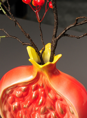 多子多福石榴摆件新中式禅意奢客厅博物架花瓶玄关电视柜装饰品