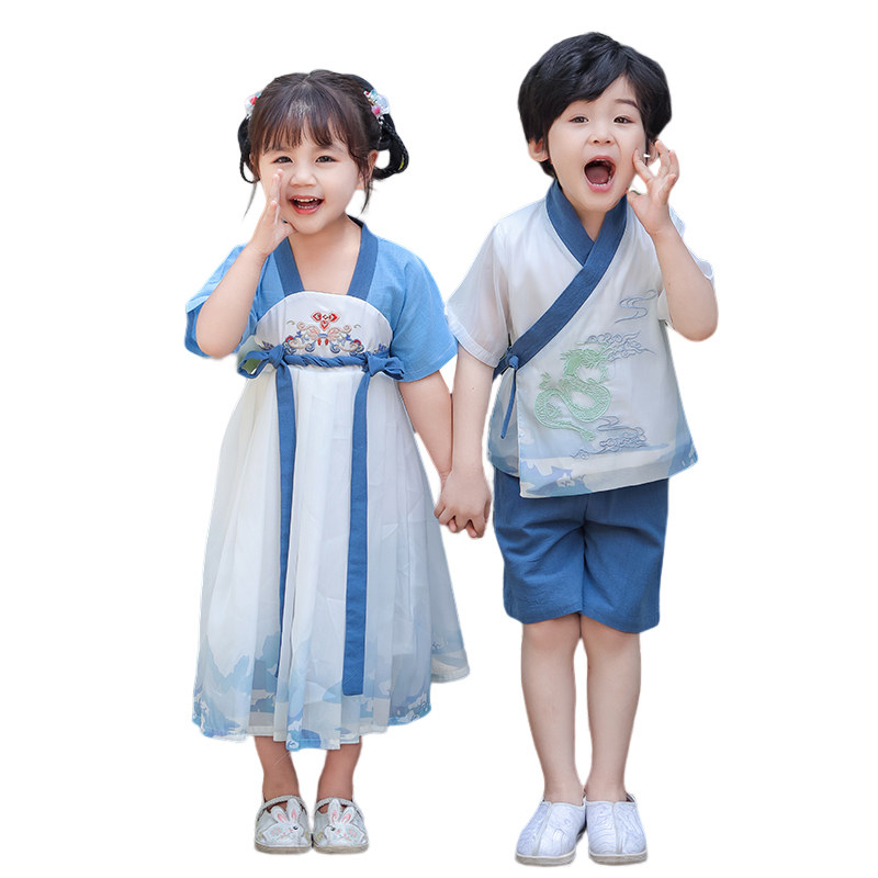 男童汉服夏款古风女童唐装连衣裙中国风短袖国学幼儿园儿童演出服,淘宝优惠券,粉丝福利购,淘宝优惠卷