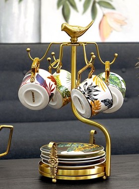 费灵家居轻奢黄铜杯碟收纳架 家用客厅餐桌置物架餐边柜摆件装饰