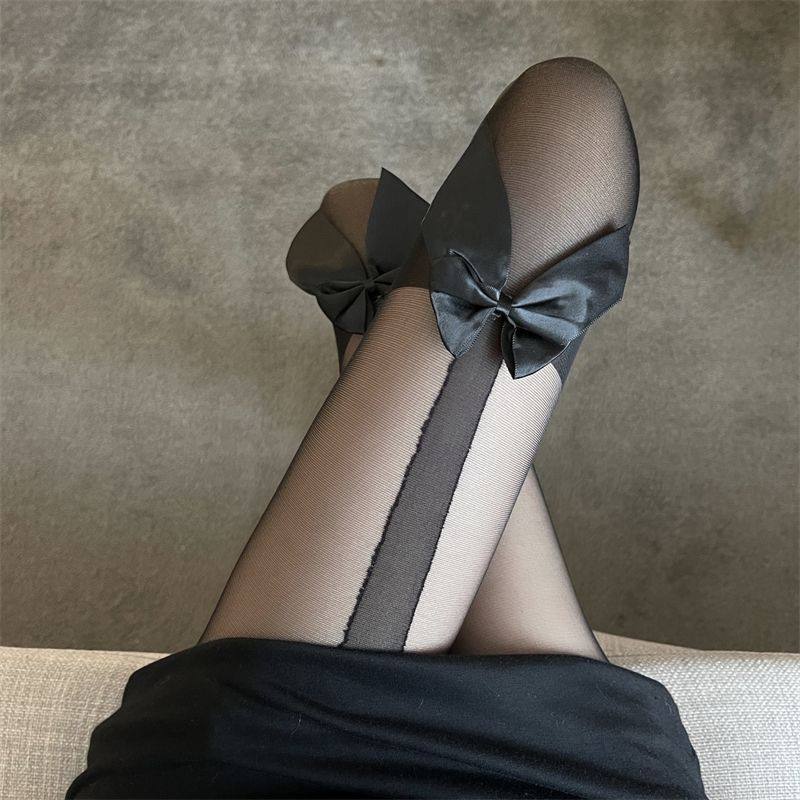 蝴蝶结半截丝袜女薄款蕾丝假吊带过膝长筒袜性感黑丝jk打底连裤,淘宝优惠券,粉丝福利购,淘宝优惠卷