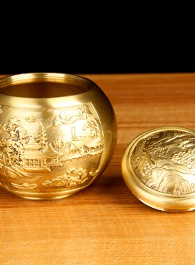 铜茶叶罐摆件 茶叶罐摆件便携式茶叶盒摆件 百福铜茶叶罐