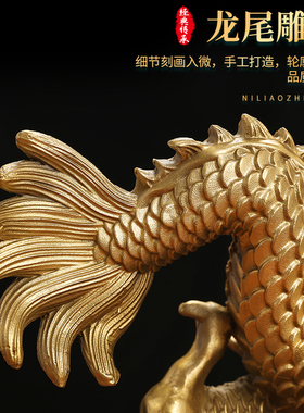 铜龙摆件纯铜龙青龙工艺品客厅办公室五爪金龙聚宝盆龙装饰品大号