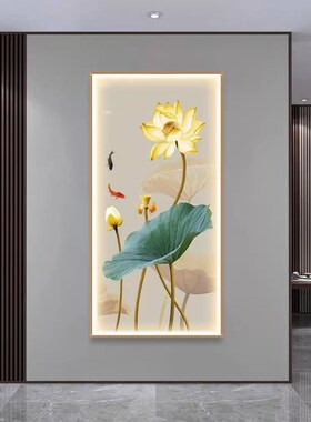 荷花灯光画玄关装饰画带灯LED茶室客厅正对门挂画走廊过道壁灯画
