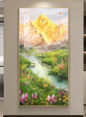 聚宝盆玄关装饰画入户正对门走廊过道挂画2024新款高端风景山水画