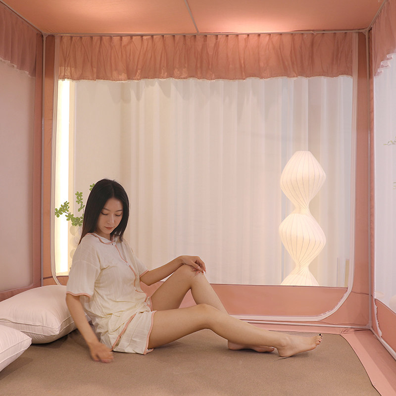 蚊帐家用2023新款坐床式遮光床帘一体150x190床卧室儿童围栏防摔,淘宝优惠券,粉丝福利购,淘宝优惠卷