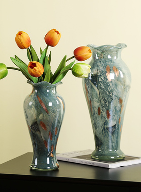 油画系琉璃彩色艺术花瓶摆件餐桌酒店客厅插花花器玄关软装饰摆设