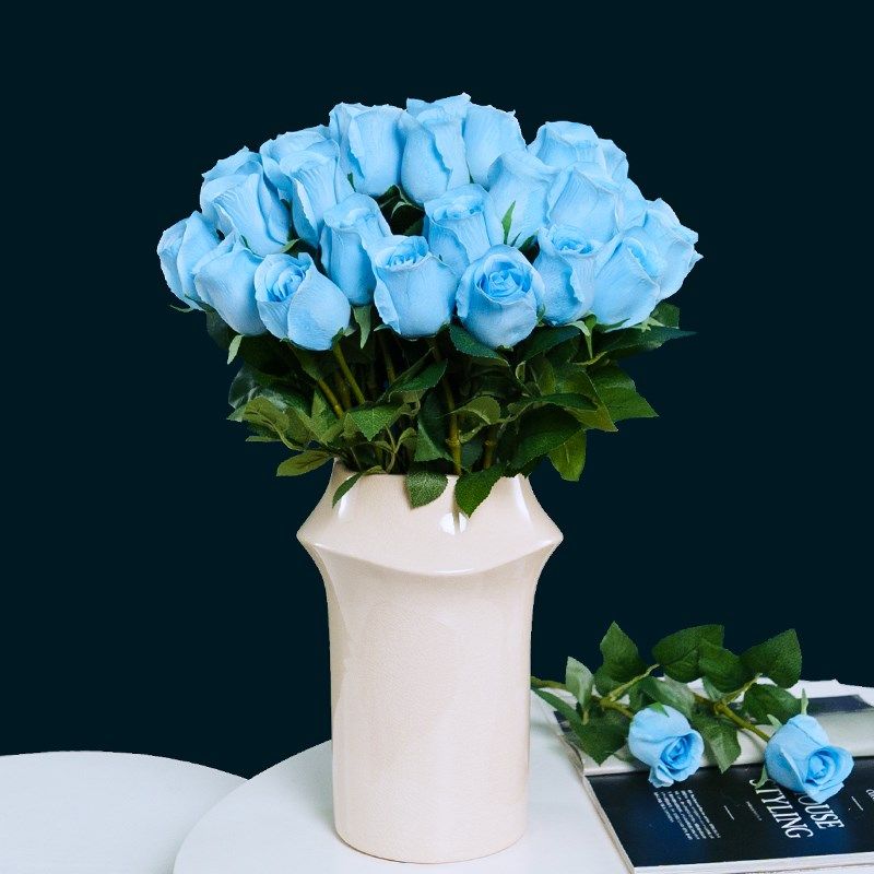 新 高档手感保湿仿真花蓝色妖姬玫瑰假花摆设客厅绢花艺装饰花卉,淘宝优惠券,粉丝福利购,淘宝优惠卷
