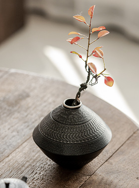 复古做旧仿绿锈窑变泡泡釉陶瓷花瓶侘寂风中式样板间客厅小鸟摆件