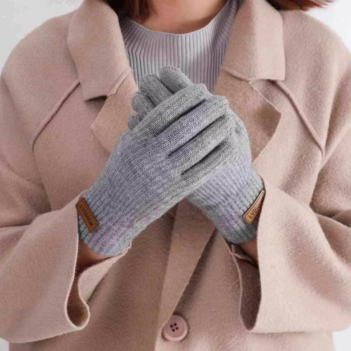 骑行针织触屏手套女冬天全指保暖加厚加绒情侣手套男冬季骑车防寒,淘宝优惠券,粉丝福利购,淘宝优惠卷