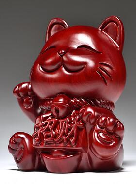 招财猫摆件店铺收银台前台发财猫家居玄关桌面实木装饰开业礼品