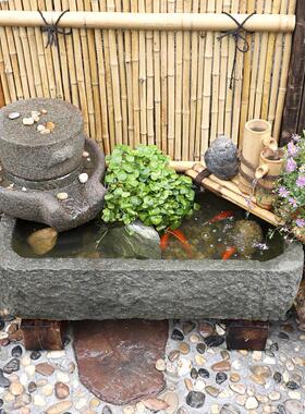 石槽流水摆件阳台鱼池室内玄关石磨造景马槽水景观民宿花园装饰品