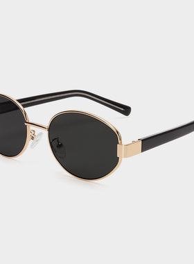 老钱风金丝框椭圆墨镜女防紫外线