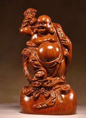 实木弥勒佛木雕摆件佛像花梨木全家福笑佛红木工艺品客厅装饰礼品
