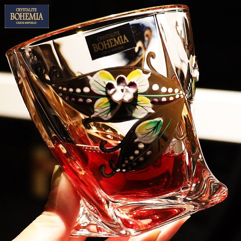 捷克BOHEMIA进口水晶玻璃XO描金珐琅彩花威士忌杯洋酒水杯樽套装,淘宝优惠券,粉丝福利购,淘宝优惠卷