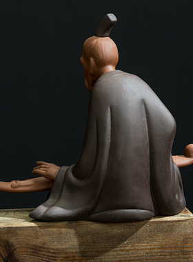 禅意家居办公桌面紫砂摆件陶瓷人物伯牙抚琴客厅新中式软装工艺品