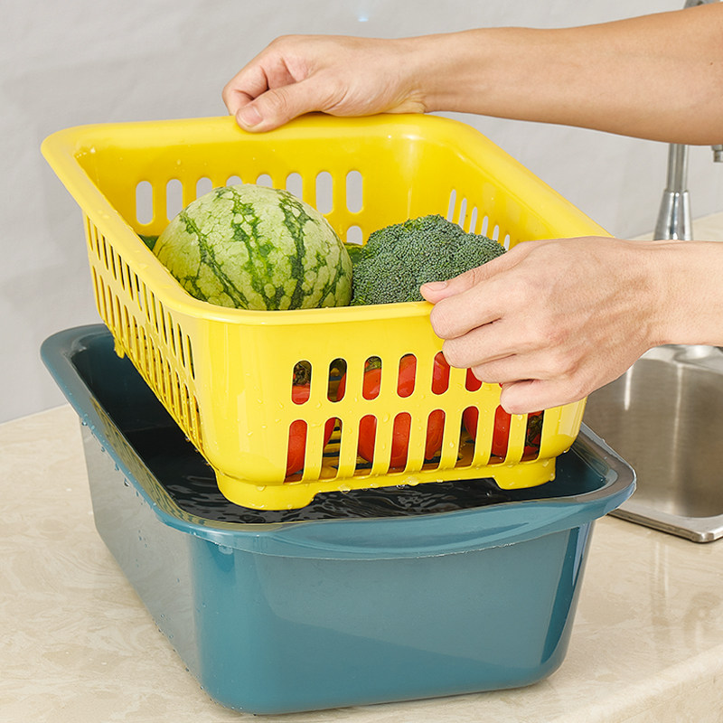 家用厨房双层镂空水果盆多功能收纳置物槽洗菜盆洗碗盆晾干沥水架,淘宝优惠券,粉丝福利购,淘宝优惠卷