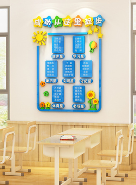 每周班级之星评比栏墙贴画3d立体小学教室黑板报布置装饰文化建设