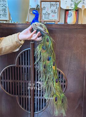仿真小孔雀纯手工蓝孔雀动物真羽毛摆件家居装饰摆件模型可定制