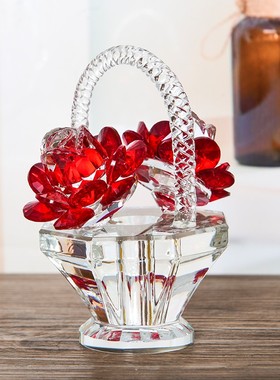 粉紫黄水晶花篮摆件创意客厅家居装饰品教师母亲节生日礼物小礼品