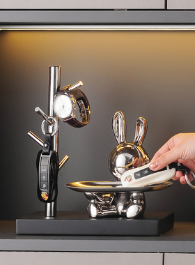 轻奢客厅兔子红酒架酒柜装饰品桌面餐边柜入户玄关挂钥匙收纳摆件