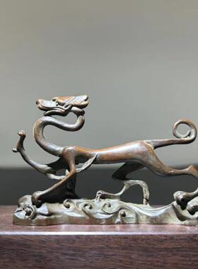 中国古典金属四吉祥兽文镇古四神兽龙龟浮雕无聊皮绣青龙玄武朱雀